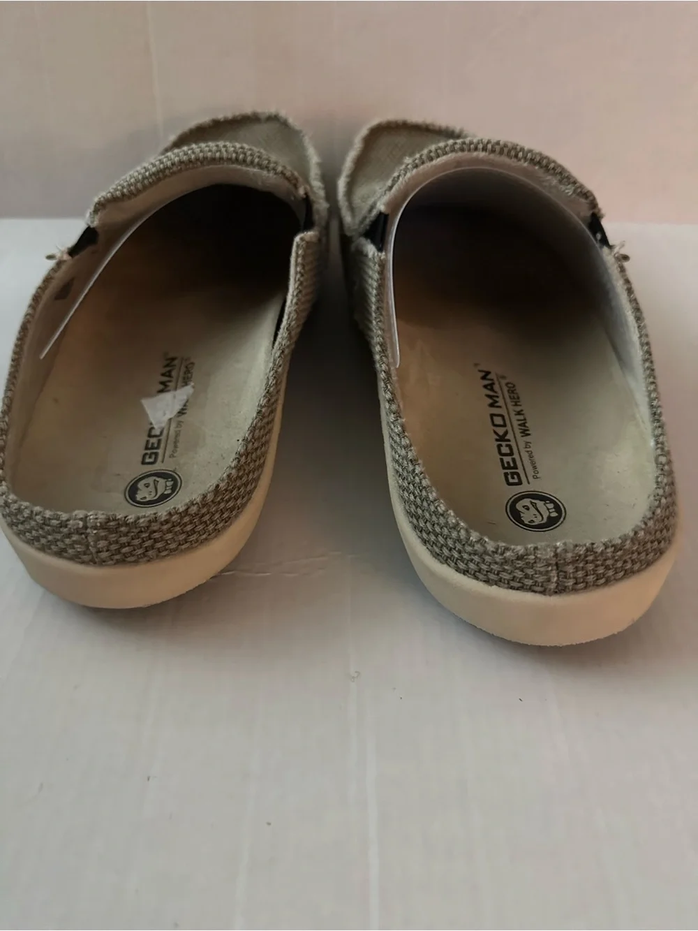 Geckoman Walk Hero Men’s Size 9 Slip On Clogs Mules Canvas Comfort Shoes Beige
